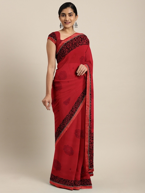 KALINI Red & Black Pure Georgette Printed Saree