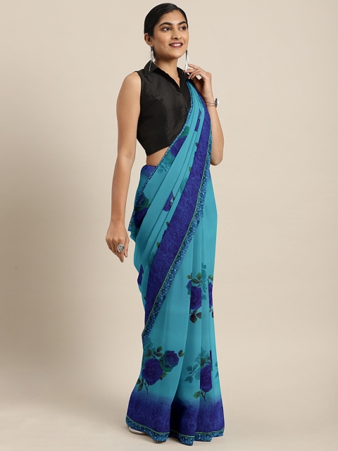 

KALINI Turquoise Blue Printed Pure Georgette Saree