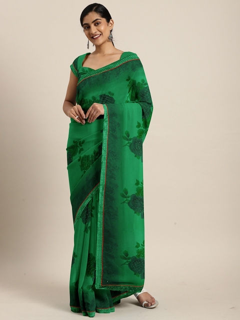 

KALINI Green Floral Printed Pure Georgette Saree