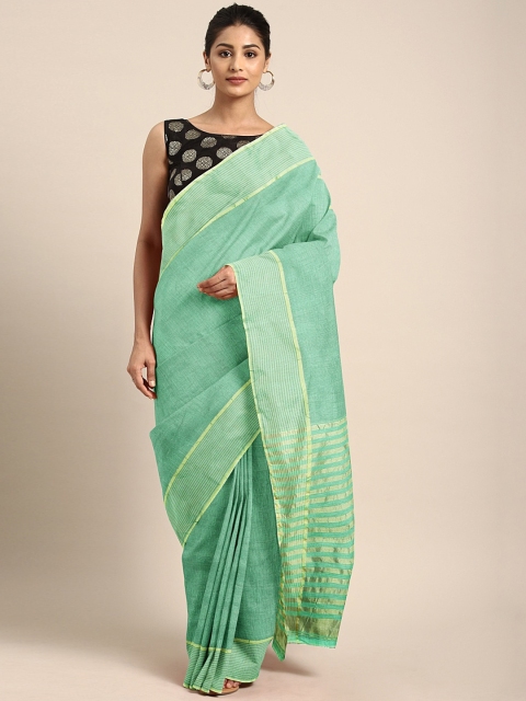 

KALINI Green Solid Polycotton Saree
