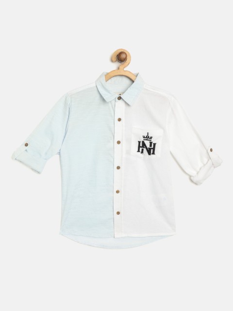 

Cherry Crumble Boys Blue & White Regular Fit Solid Casual Shirt
