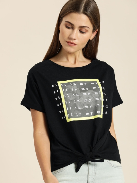 

Moda Rapido Women Black Printed Round Neck T-shirt