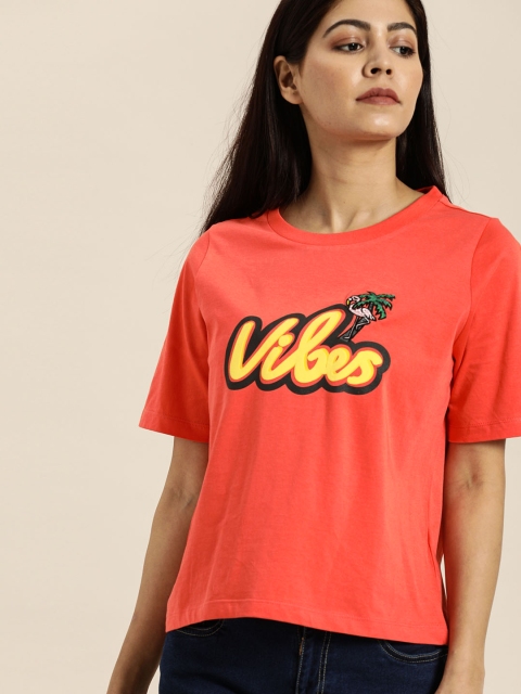 

Moda Rapido Women Orange Printed Round Neck T-shirt