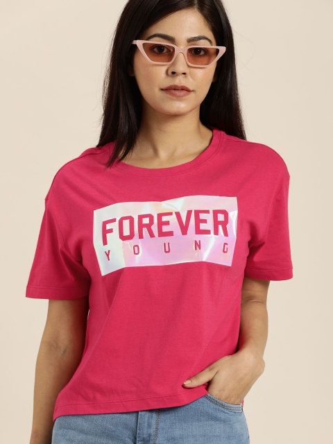 

Moda Rapido Women Pink Printed Round Neck T-shirt