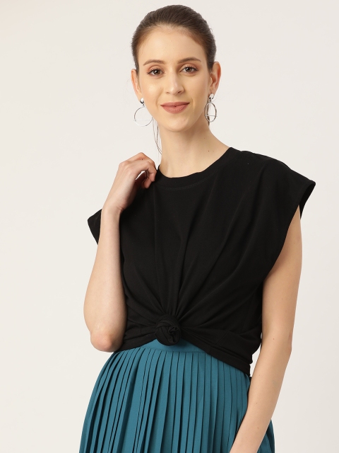 

20Dresses Women Black Solid Round Neck T-shirt