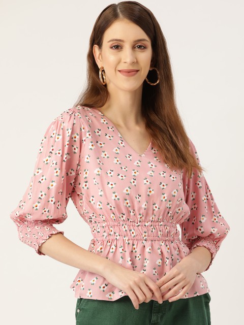 

20Dresses Women Pink & White Floral Print Peplum Top