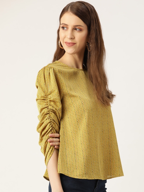 

20Dresses Women Mustard Yellow & White Abstract Print Top
