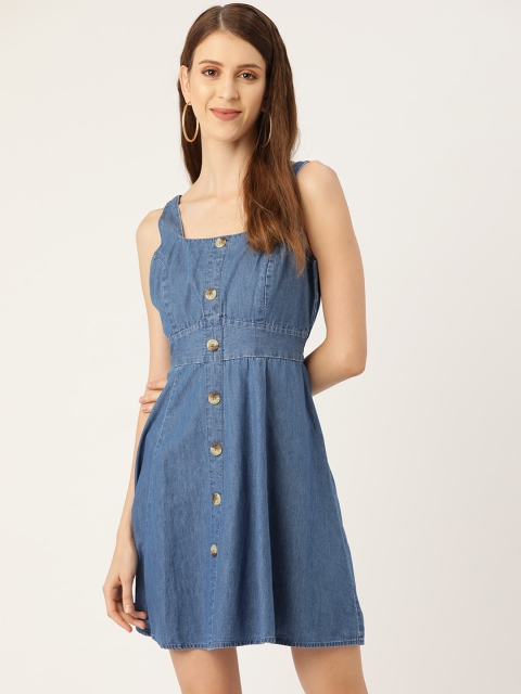 

20Dresses Women Blue Solid Denim A-Line Dress