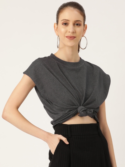 

20Dresses Women Charcoal Grey Solid Round Neck T-shirt