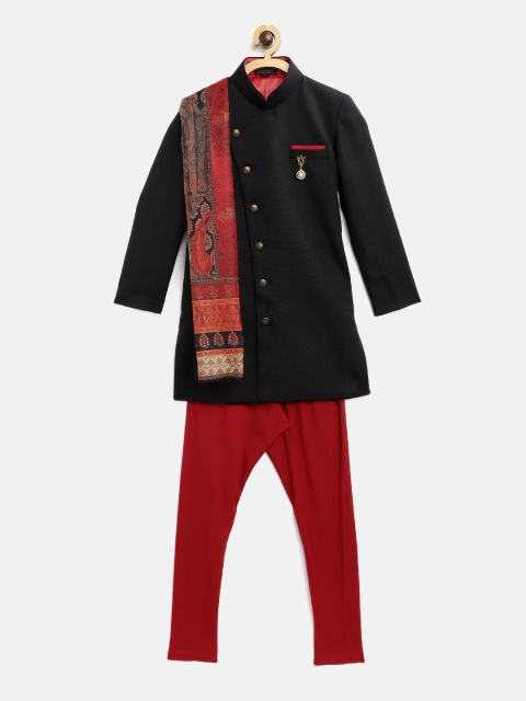 

Readiprint Fashions Boys Sherwani and Churidar With Printed Stole, Black
