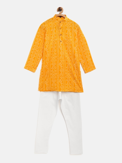 

Readiprint Fashions Boys Mustard Yellow Bandhani Print Kurta with White Churidar