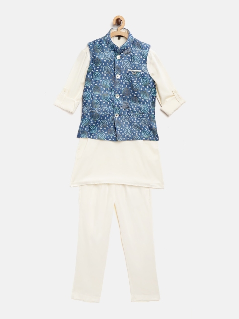 

Readiprint Fashions Boys Cream Solid Straight Kurta with Churidar & Nehru Jacket