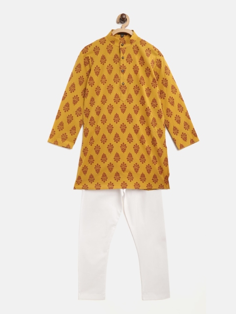 

Readiprint Fashions Boys Mustard Yellow & White Printed Straight Kurta with Churidar