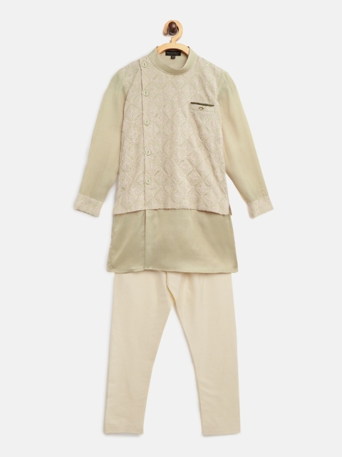 

Readiprint Fashions Boys Beige Embroidered Layered Kurta with Churidar