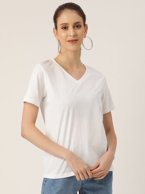 

20Dresses Women White Solid V-Neck T-shirt