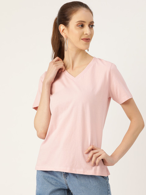 

20Dresses Women Pink Solid V-Neck T-shirt