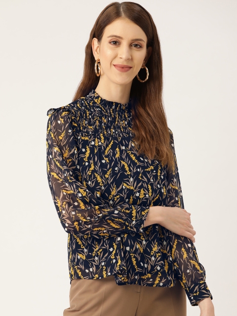 

20Dresses Women Navy Blue & Yellow Floral Print Top