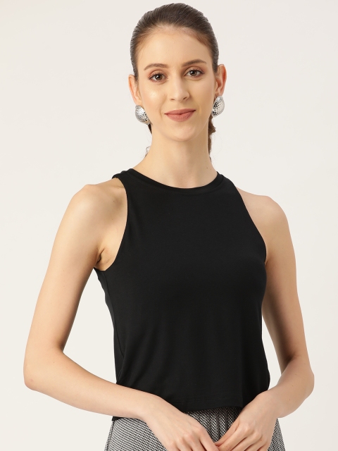 

20Dresses Women Black Solid Round Neck T-shirt