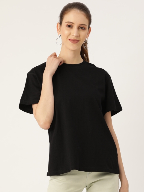20Dresses Women Black Solid Round Neck T-shirt