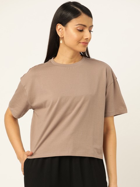 

20Dresses Women Brown Solid Round Neck Boxy T-shirt