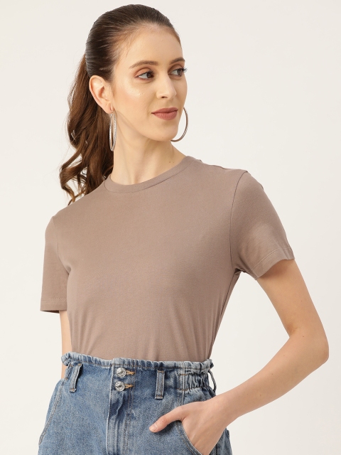 

20Dresses Women Taupe Solid Round Neck T-shirt
