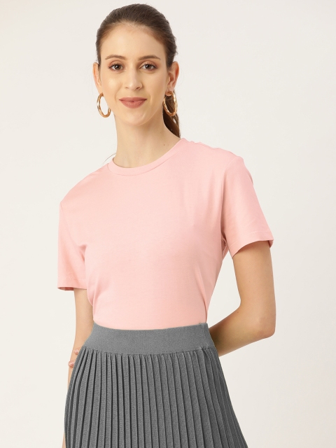 

20Dresses Women Pink Solid Round Neck T-shirt