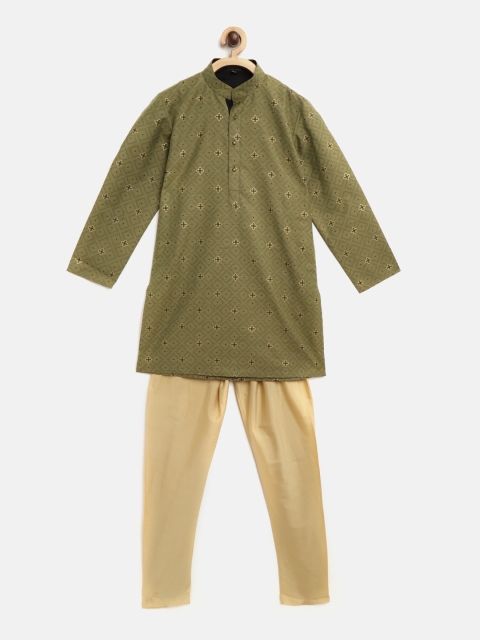 

Readiprint Fashions Boys Olive Green & Beige Printed Kurta with Churidar