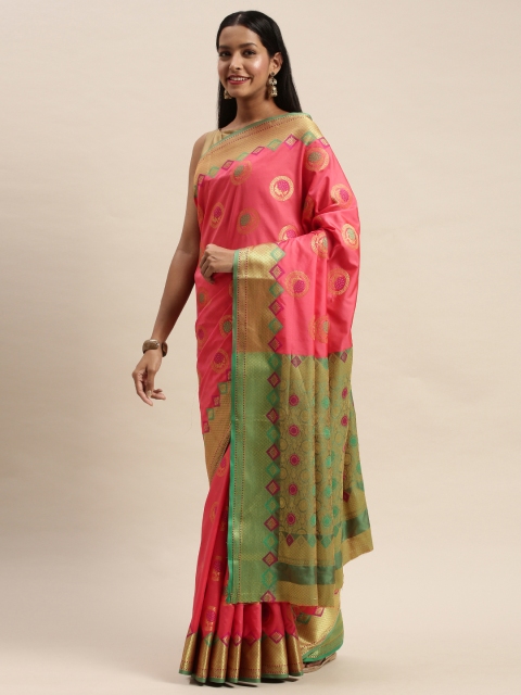 

SANGAM PRINTS Pink & Gold-Toned Pure Silk Woven Design Banarasi Saree