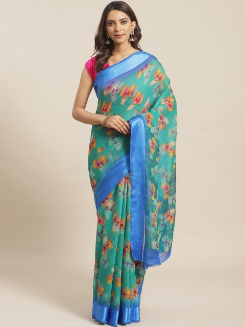 

KALINI Green & Mustard Yellow Floral Print Printed Saree