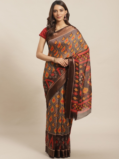 

KALINI Brown & Mustard Yellow Printed Saree