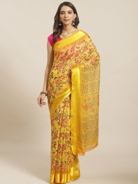 

KALINI Mustard Yellow & Pink Floral Print Saree