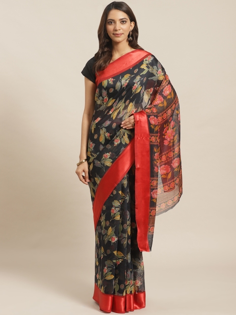

KALINI Black & Grey Floral Print Saree