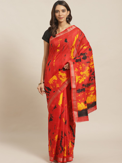 

KALINI Red & Yellow Printed Saree
