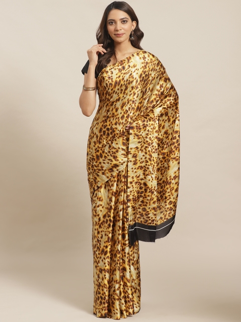 

Mitera Yellow & Brown Animal Printed Saree