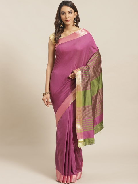 

Mitera Magenta & Green Solid Saree
