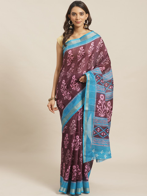 

KALINI Burgundy & Pink Printed Saree