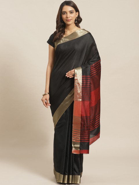 

Mitera Black Solid Saree