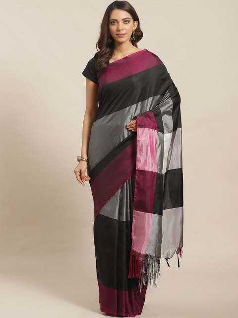 

Mitera Black & Grey Striped Saree