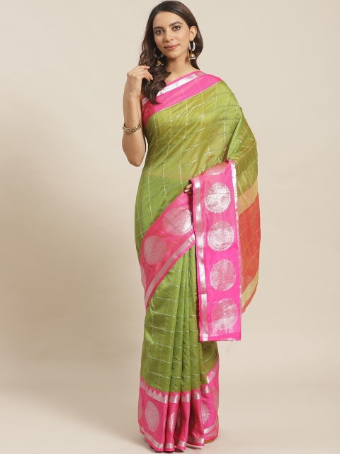 

Mitera Green & Pink Checked Saree