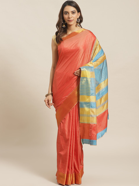 

Mitera Coral Red Solid Saree