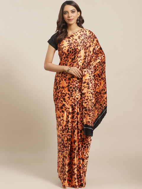 

Mitera Orange & Black Leopard Print Saree