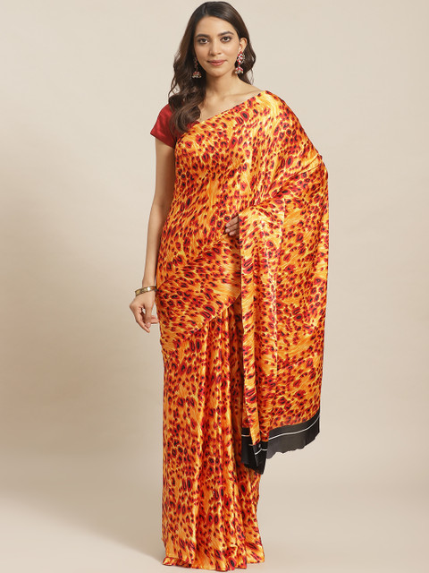 

Mitera Orange & Red Leopard Print Saree