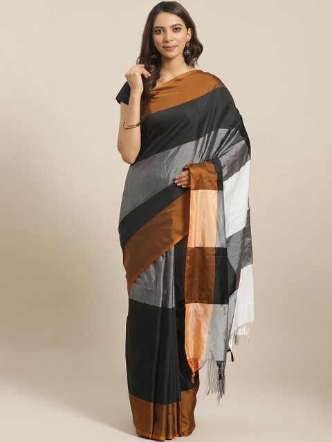 

Mitera Black & Grey Colourblocked Saree