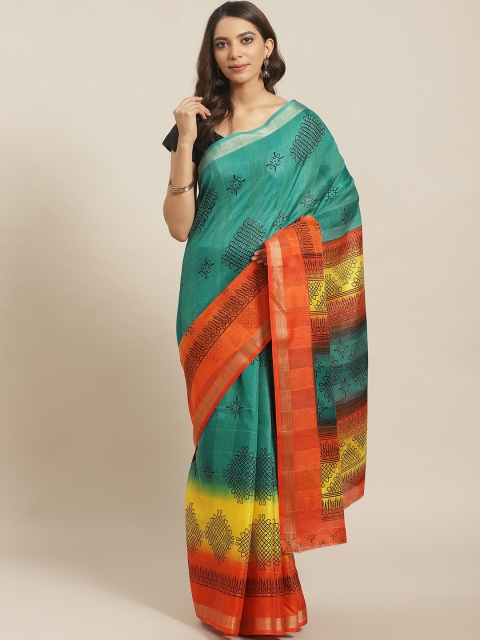 

KALINI Green & Orange Printed Saree