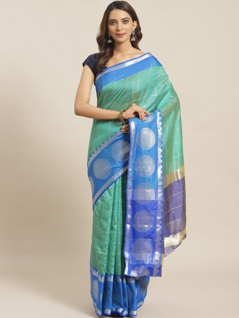 

Mitera Women Green & Blue Checked Saree