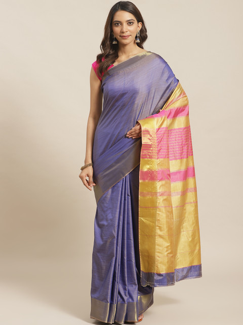 

Mitera Women Purple & Yellow Dual Tone Solid Saree