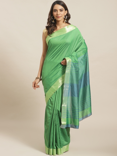

Mitera Women Green Solid Saree