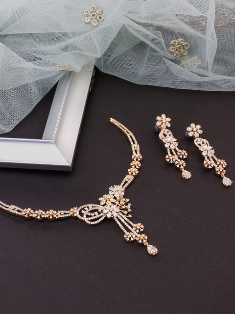 

LAIDA Gold-Plated American Diamond Studded Jewellery Set