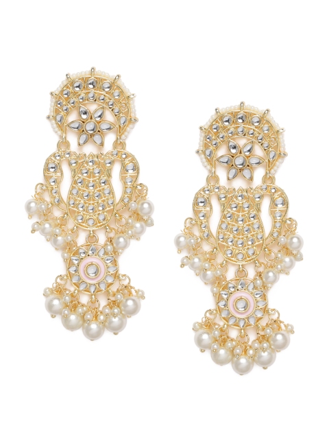 

LAIDA Gold-Plated & White Kundan Studded Classic Handcrafted Drop Earrings
