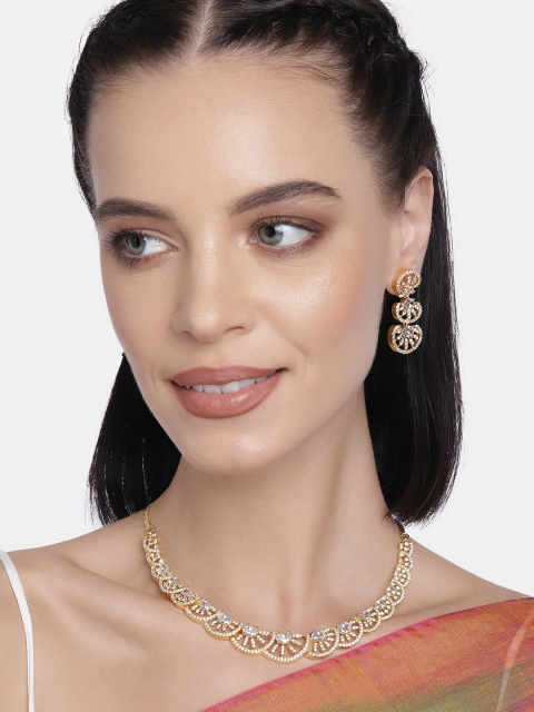 

LAIDA Gold-Plated American Diamond Scalloped Cut Handcrafted Jewellery Set